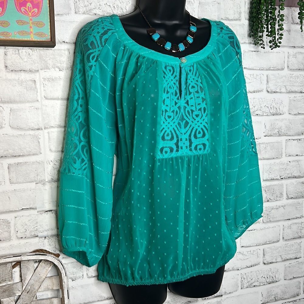 Fig and Flower Turquoise Blouse with Embroidered Design